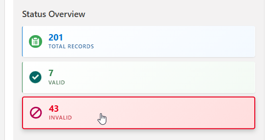 Status Overview Invalid Filter